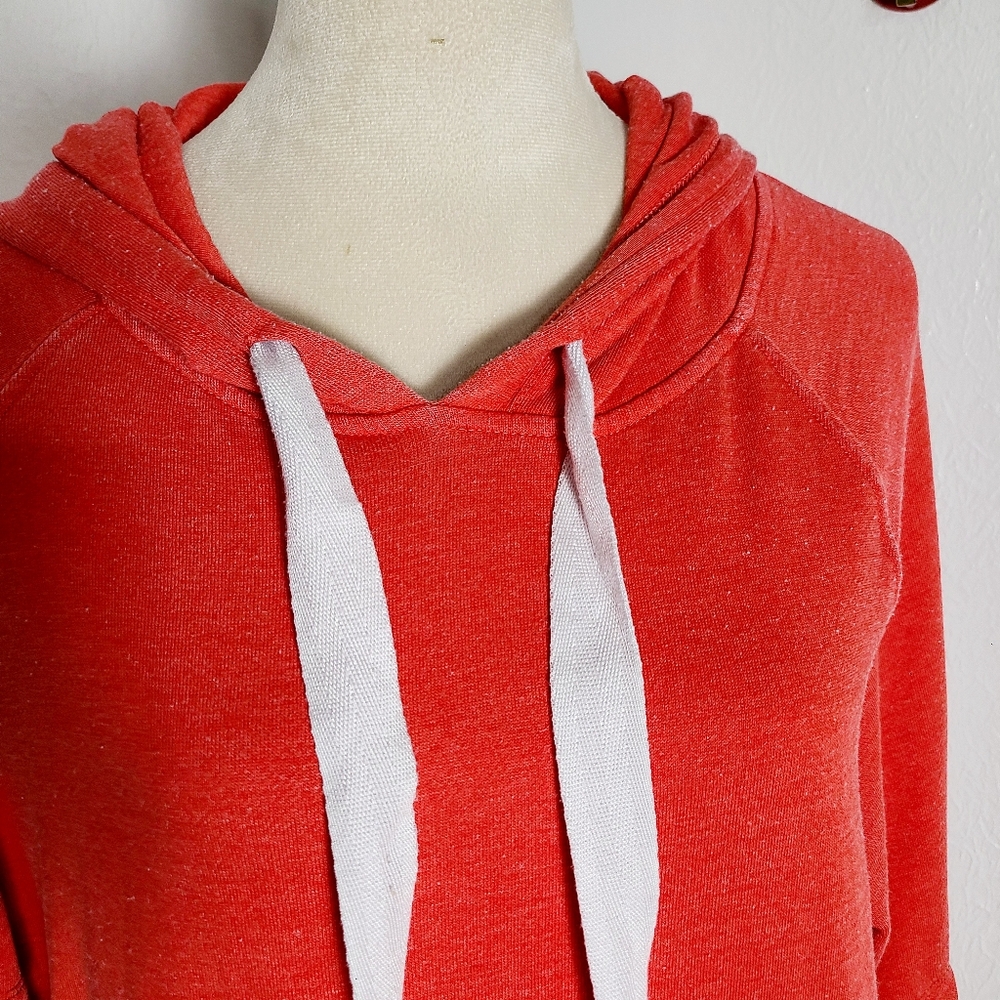 Betsey Johnson Orange Sweatshirt Hoodie, White Ties, Handwarmer, Size Large - Picture 5 of 10